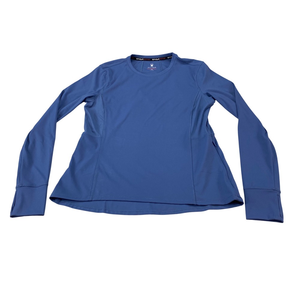 Spyder Active Womens Long‎ Sleeve Top Blue Thumbhole Zipper Pocket Size L